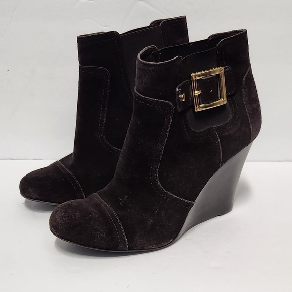 Tory Burch Adrienne Suede Wedge Ankle Booties in‎ Brown - Picture 5 of 13